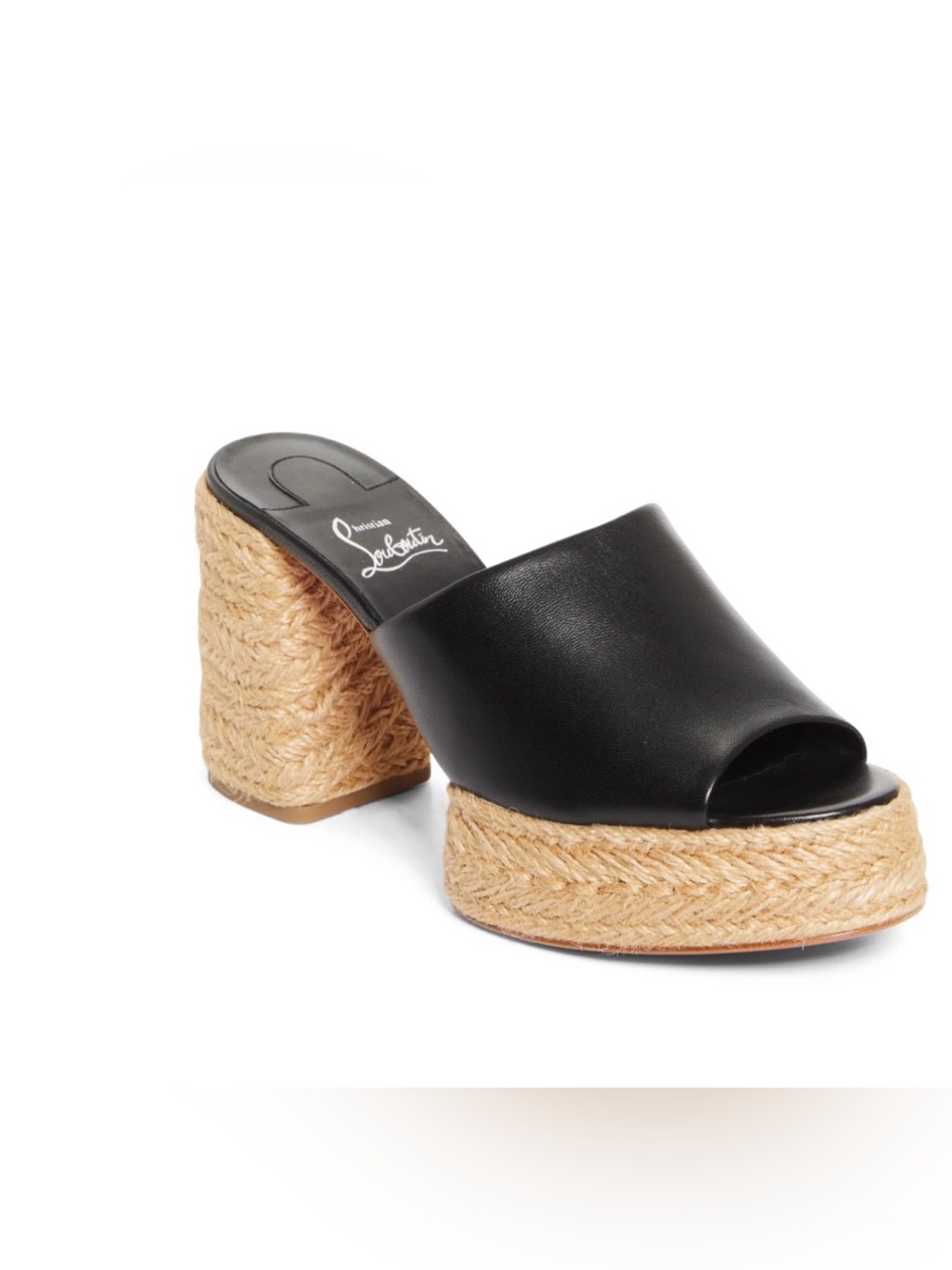 Christian Louboutin Black Leather Calakala Espadrille Platform Mule 85 Size 41